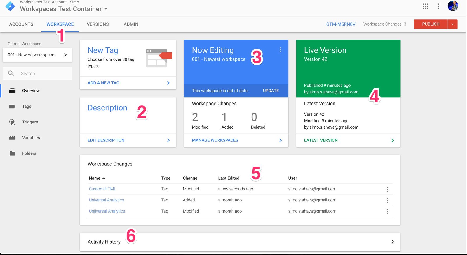 Interface do Google Tag Manager